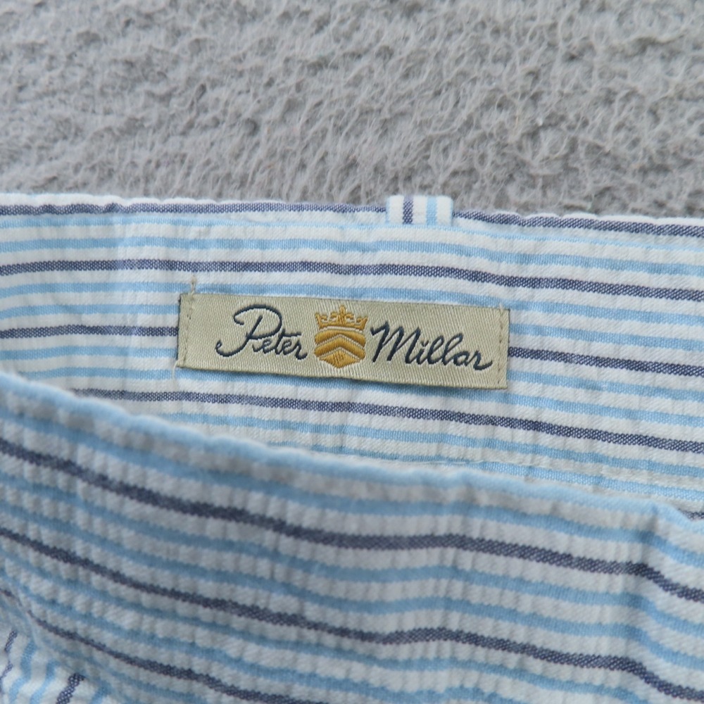 Peter Millar Shorts Men 40 Blue Brown Seersucker Pleated Pockets Golf - Picture 3 of 9